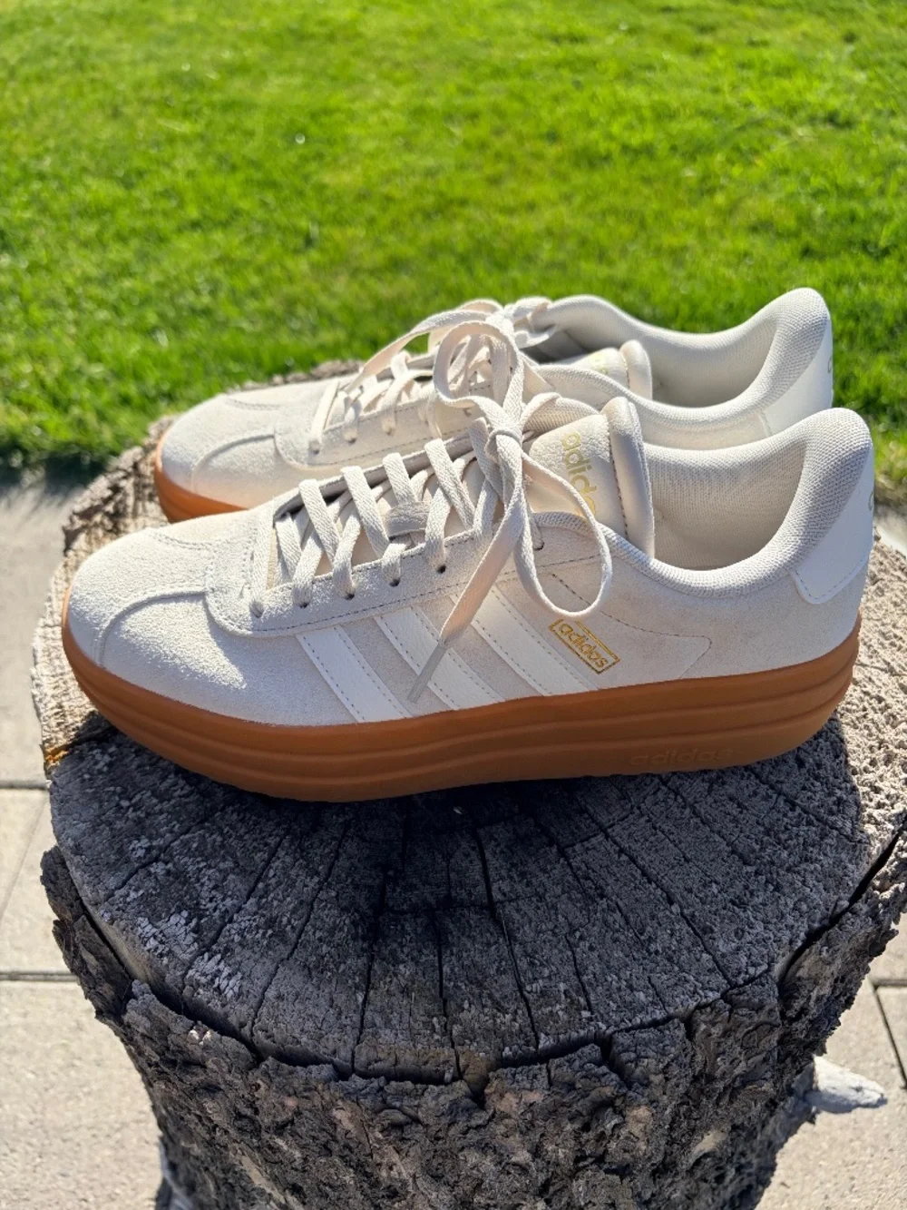 adidas Women’s Cream Suede Platform Sneakers with Gum Sole